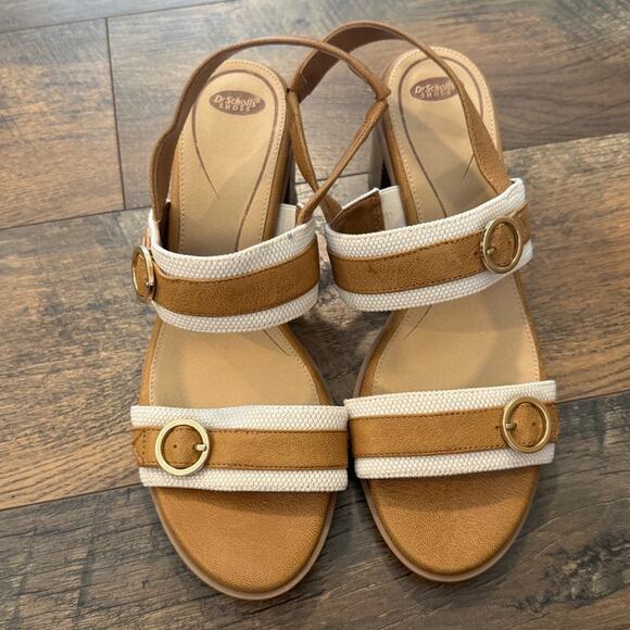 Dr. Scholl’s Tan White Slingback Block Heel Sandals Women’s 8 NWT - Picture 2 of 7